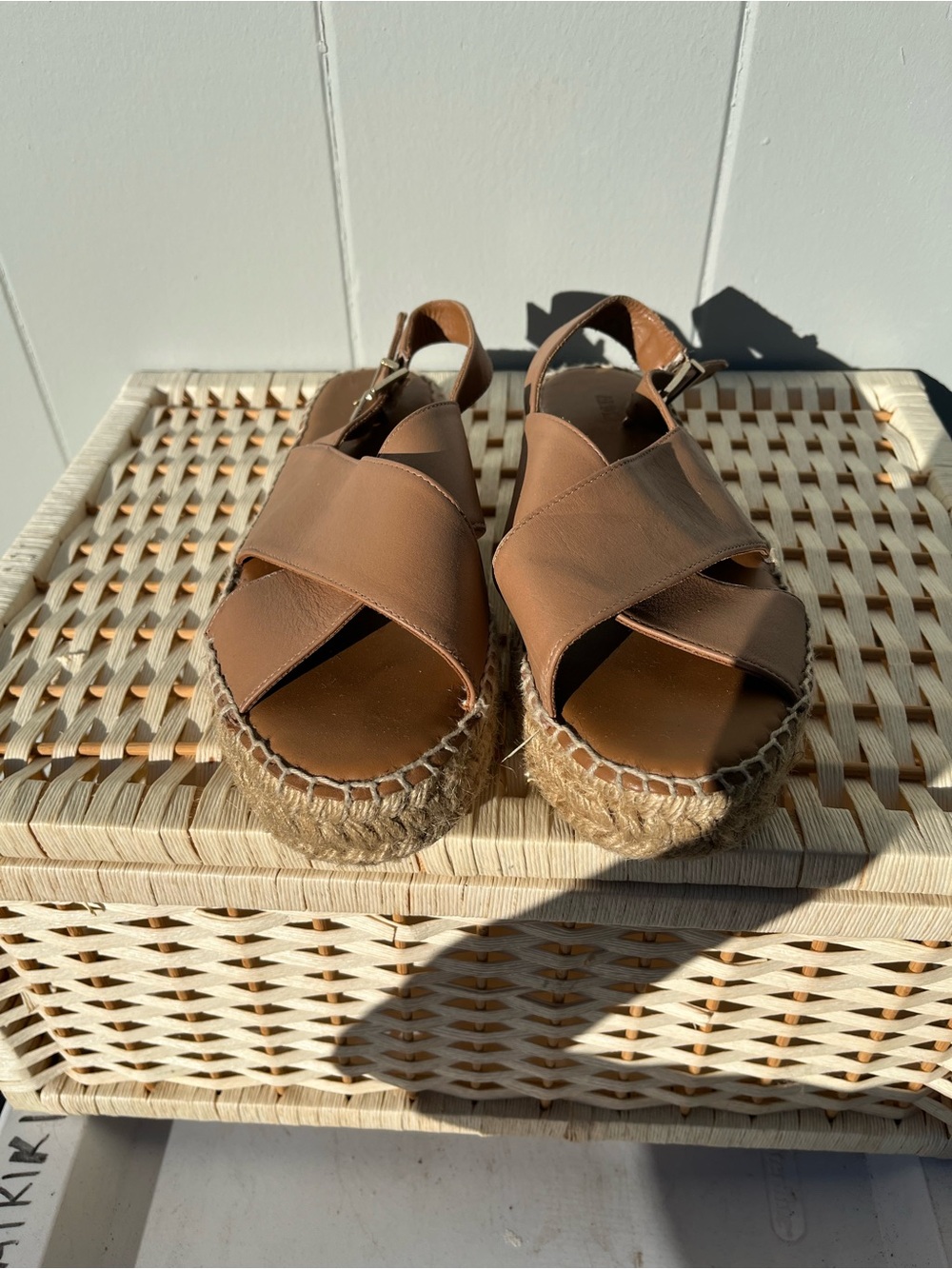 ALOHAS Tan Leather Crisscross Espadrille Platform Sandals
